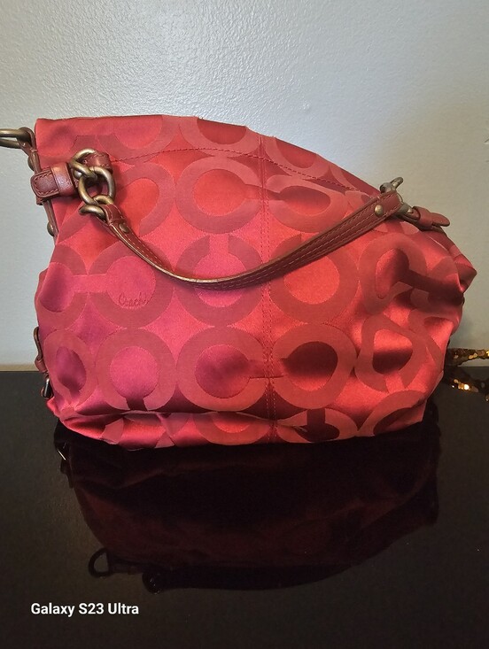 Coach Handbags - Coach burgundy 14147 Satin Signature Bag
